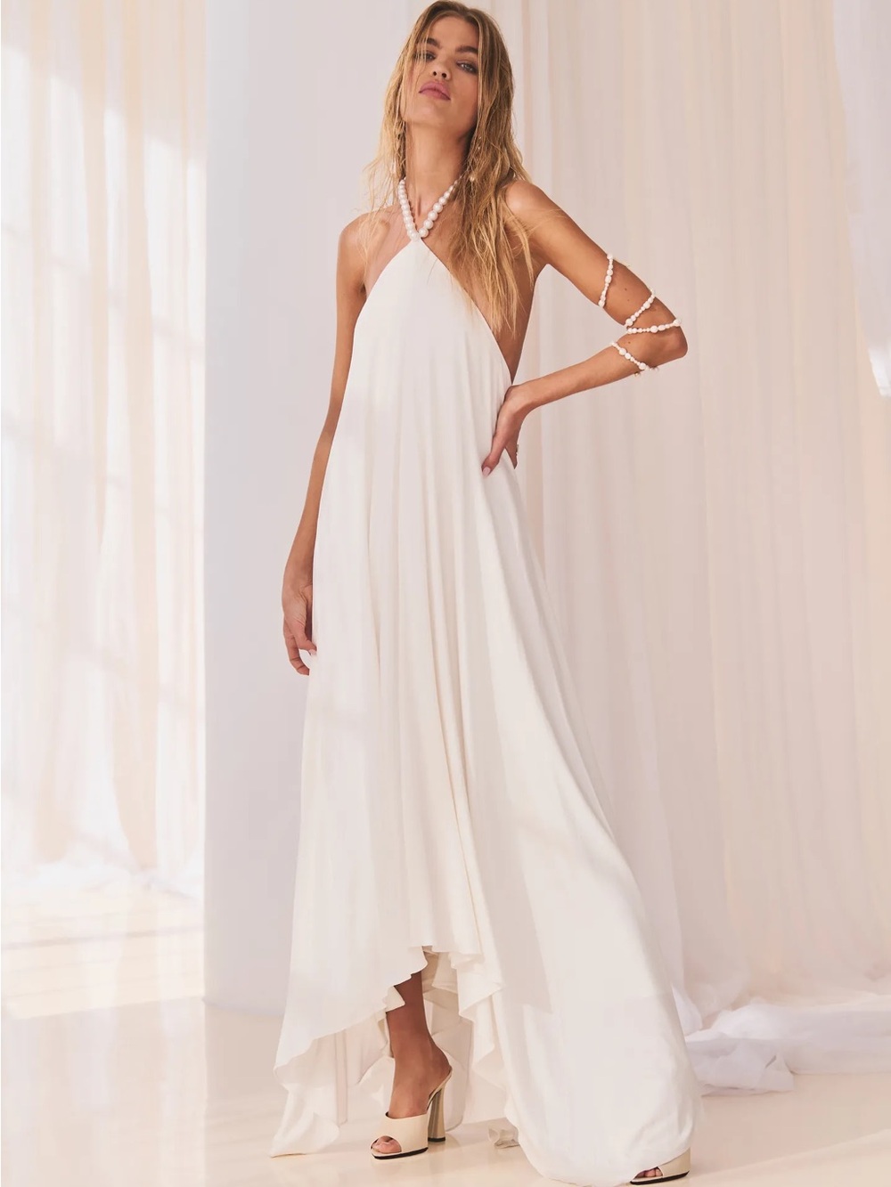 🆕 RETROFETE Maryam Pearl Midi Dress White Sz S